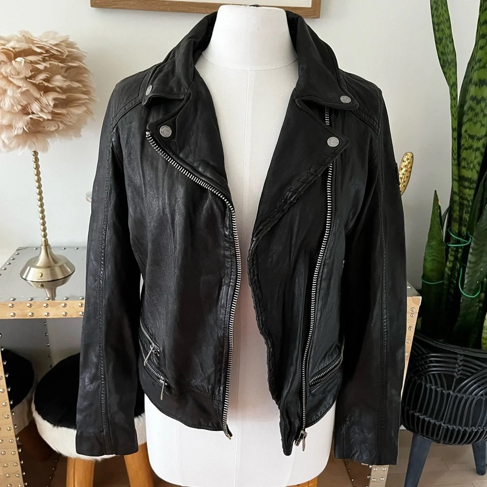 Mauritius (purchased online from Free People) Black Leather Zoey Fringe Jacket - Picture 2 of 14